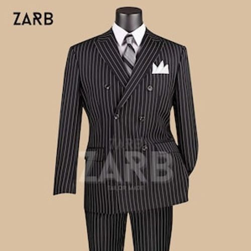 Black Pinstripe Double Breasted Suit – 1920s Gangster Style, Vintage Custom Tailored Groom Wedding Tux