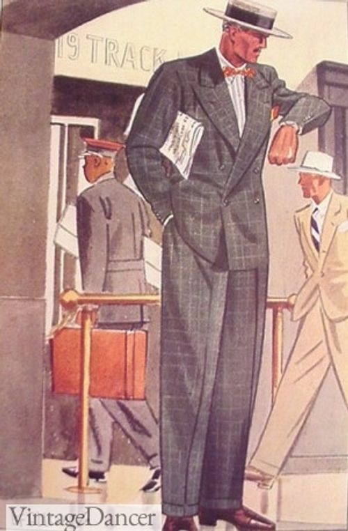 1930s men suit grey windowpane summer