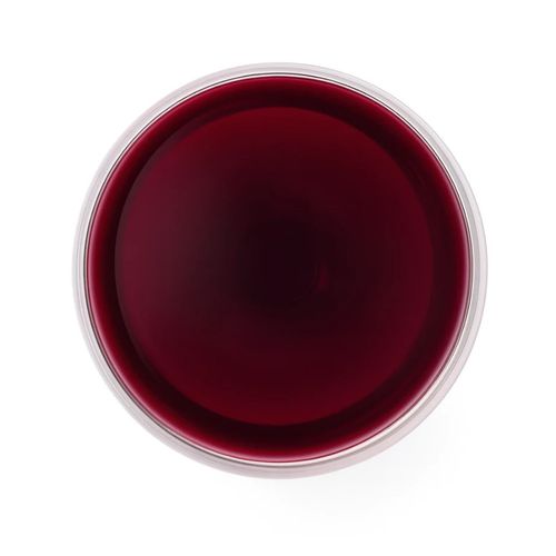 Purple wine colour chart showing a young red wine with juicy, fruity flavours and light tannins.