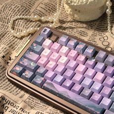 COOMICKEY Dreamy Purple Keycaps, 130 Keys PBT Custom Keycaps, Cherry Profile Dye-Sublimation Keycap Set, Cute Keyboard Key caps for Mechanical Keyboards