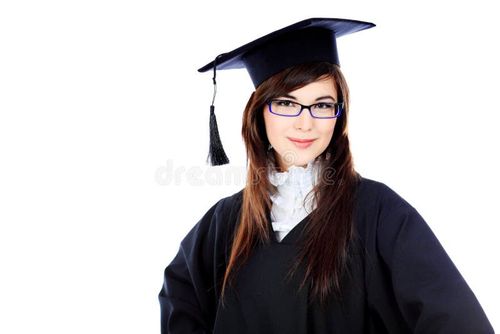 Educational theme: graduating student girl in an academic gown. Isolated over white background. Bachelor degree stock images, royalty-free photos and pictures
