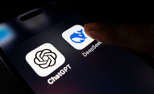 In this photo illustration, the DeepSeek app is displayed on an iPhone screen.
