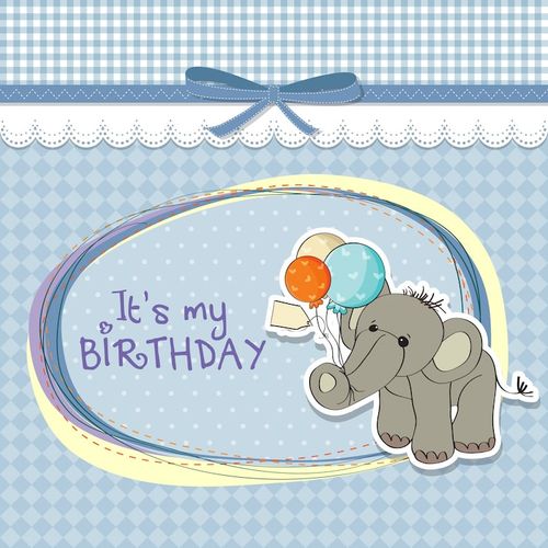 Vector baby boy birthday card with elephant