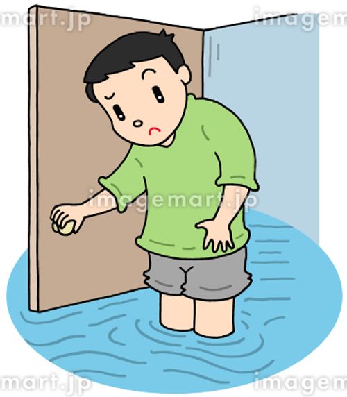 水害・浸水 床上浸水,浸水家屋,自然災害のイラスト素材