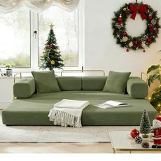 ivoros 78" Convertible Sleeper Sofa Bed, Corduroy Folding Sofa Bed with Fixed-Shape Frame, Fold Out Floor Mattress Couch, Lazy Compression Sofas for Living Room, Bedroom, No Assembly Required, Green