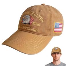 250th American Anniversary Hat, Adjustable USA Baseball Cap for Men & Women, Commemorative Eagle Embroidery Heritage Cap Khaki