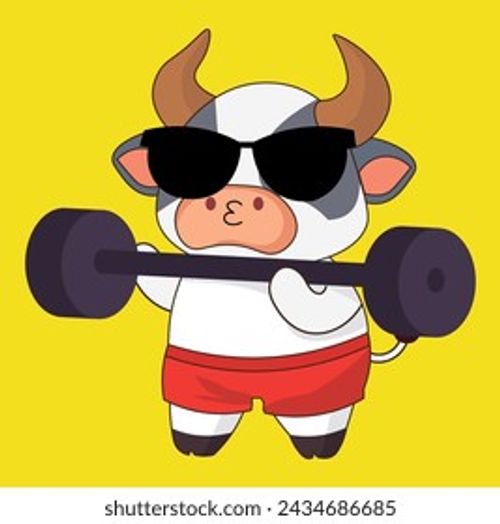Strong bull in the gym emoji sticks collection, illustration Stock Vector