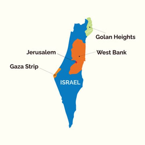Israel map with Gaza strip, West bank and Golan heights. Vector, illustration.