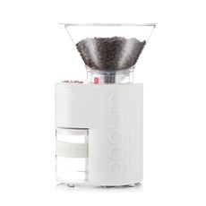 Bodum Bistro Electric Conical Burr Coffee Grinder, Preset Timer, 12 Grind Settings, White