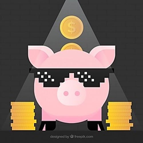 有趣的背景与漂亮的储蓄罐和硬币