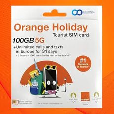 Preloaded Orange Travel Sim Card Now with 100GB of 5G Data, Unlimited Calls & SMS in Europe, 120 mins & 1000 SMS from Europe to Worldwide (Lasts for 31 Days). Tethering Allowed