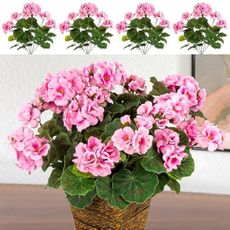 Uqueeten 4PCS Home Decor Fake Plants Artificial Flowers Artificial Geraniums Outdoor Fake Flowers Artificial Flowers Fake Silk Bouquet, Fall Decor for Interior Porch Garden Decoration (Pink) 14.4"