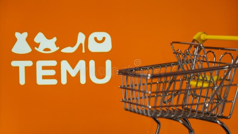 Gdansk, Poland - March 2023 Temu app icon in screen of MacBook Apple computer laptop with shopping cart. Temu subsidiary of China based e-commerce platform Pinduoduo. Online shopping Temu website
