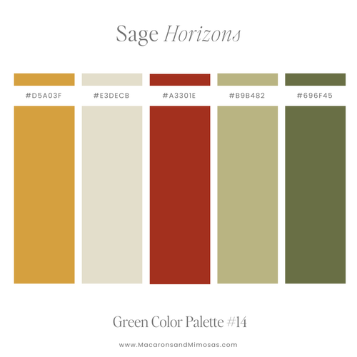 red and sage green color palette with a pop of gold