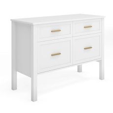 Martha Stewart Hutton Shaker Style Home Office Lateral File Cabinet with 4 Drawers in White with Polished Brass Hardware
