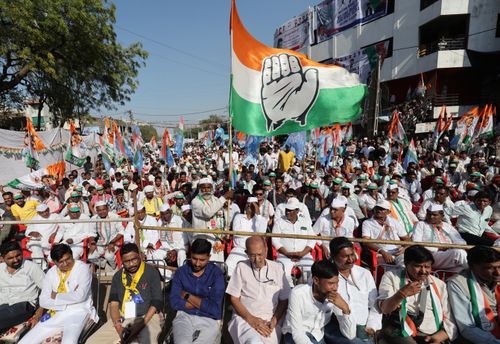 Rahul Gandhi, a senior leader of India's main opposition Congress party, during his 66-day long "Bharat Jodo Nyay Yatra", in Jhalod town