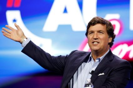 Former Fox News commentator Tucker Carlson speaks during the Turning Point Action Conference in West Palm Beach, Florida, U.S. July 15, 2023. Photo by Marco Bello/Reuters