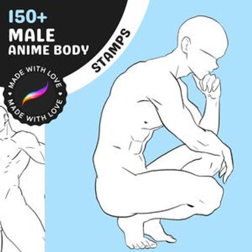 Procreate Stamps: Male Anime Anatomy Pack, 150+ Body Stamps for Everyday and Dynamic Poses