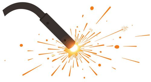 Welding torch emitting sparks from its nozzle