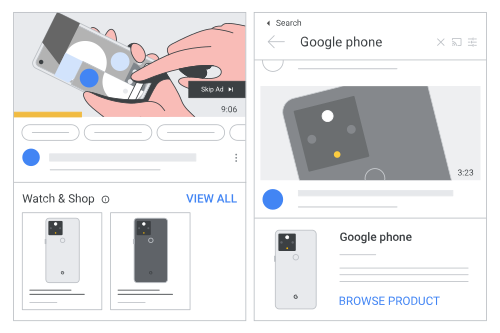 An example free listing for Google Phones displayed on YouTube.