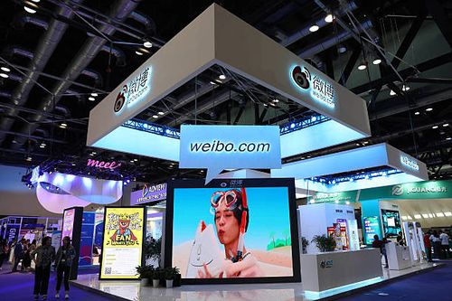 Stand of Sina Weibo is seen at the 2018 Global Mobile Internet Conference in Beijing on April 27, 2018. / China OUT