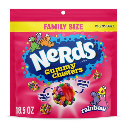 NERDS Gummy Clusters Candy, Rainbow, Crunchy and Gummy, 18.5 oz