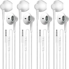Wired Earbuds Pack of 4, in-Ear Wired Earphones with Microphone Volume Control, Powerful Heavy Bass, High Definition, Headphones Compatible with Android, iPhone, iPod, iPad, MP3 and Most 3.5mm Jack