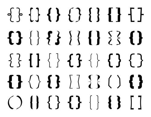 text brackets abstract vector icon set. braces. curly brackets. - bracket sign stock illustrations