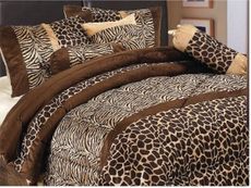 Grand Linen 7 Piece Brown King Size Safari Bed in A Bag Animal Print Zebra, Giraffe Comforter Set Microfur Bedding. Perfect for Any Bed Room or Guest Room
