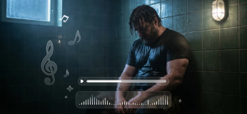 AI制作的带有音频波形的电影场景，用于故事叙述和概念生成。