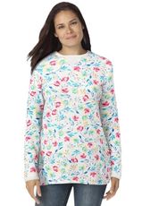 Woman Within Plus Size Ultra Soft Waffle Thermal Sweatshirt - S, White Multi Dancing Floral