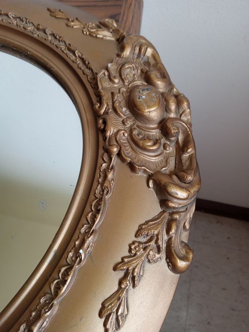 Antique Oval Mirror Ornate Gold Framed  25" By 19"