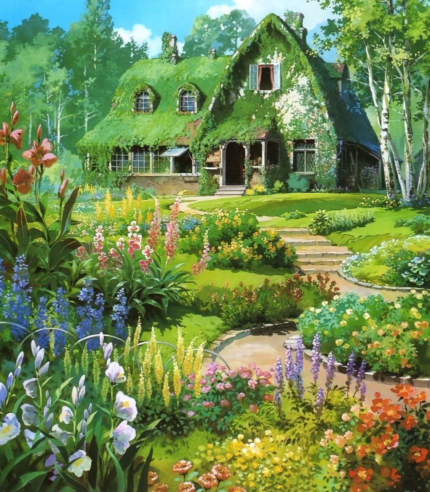 Anime Greenhouse, Studio Ghibli Garden, Anime Cottage, Ghibli Environment, Studio Ghibli Nature, Ghibli Garden, Ghibli Nature, Cartoon Nature, Pics To Draw