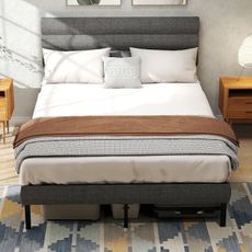 RVONOW Full Bed Frame with Linen Upholstered Headboard, Metal Platform Bed Frame Full Size with 14" Underbed Storage, Metal Slats Support, Noise Free, No Box Spring Needed, Easy Assembly, Grey