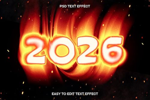Free PSD happy new year 2026 burning fire editable text effect