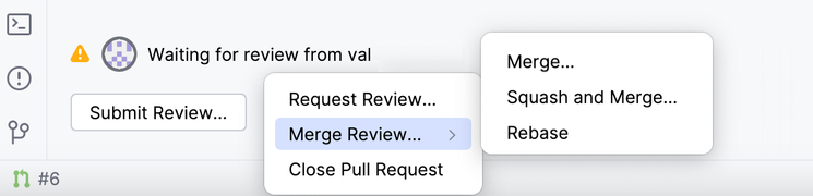 Merge options available before submitting review