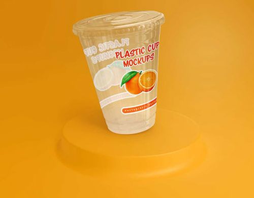Flat Lid Disposable Transparent Plastic Cup Mockup