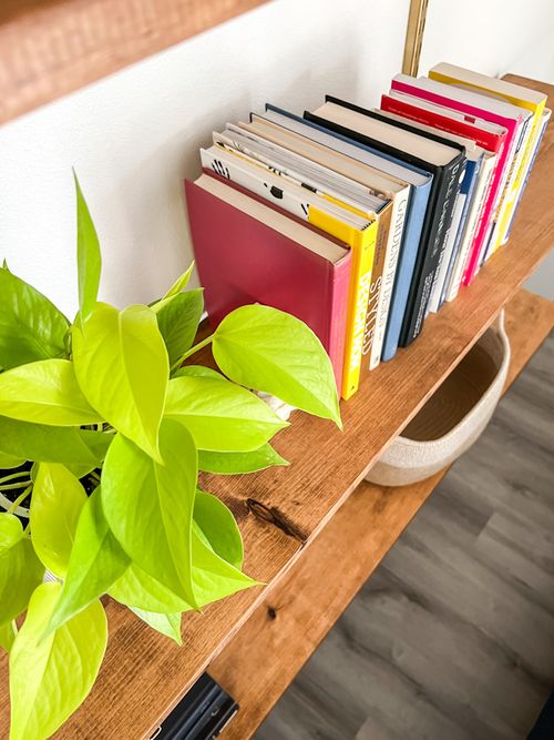 Books on a wall shelf