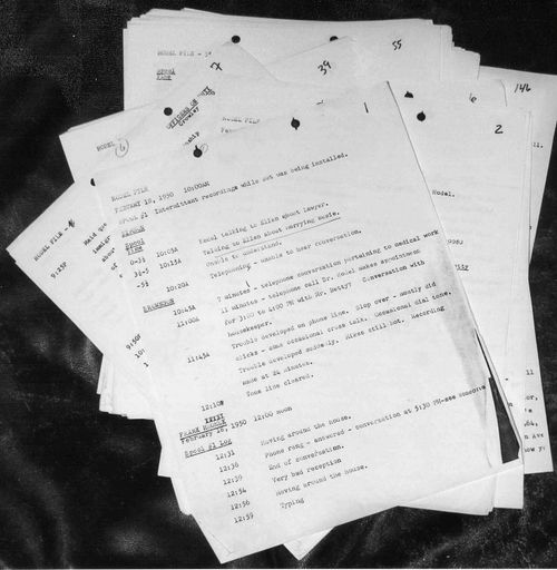 Transcripts of surveillance at the Hodels' Hollywood home that showed Dr. George Hill Hodel confessed to the Black Dahlia murder and other crimes in the mid-20th century. The transcripts were found in the Los Angeles County District Attorney's Office in the early 2000s.