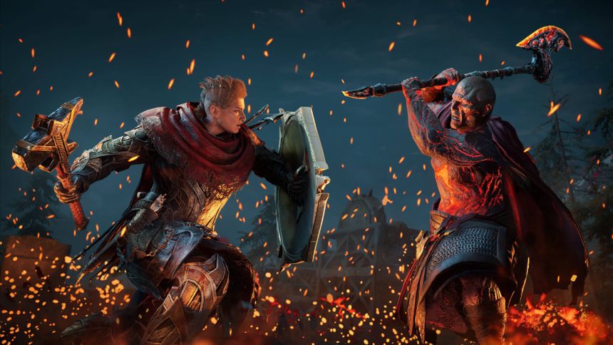 AC Valhalla Viking Fight Scene Wallpaper