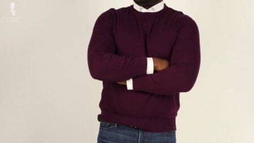 Kyle wearing a burgundy sweater.