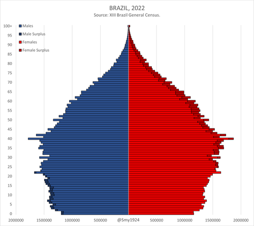 Population pyramid of Brazil, 2022 census.