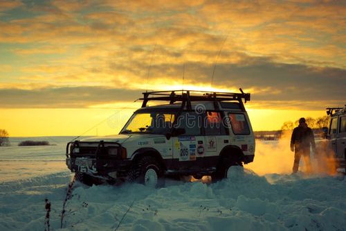 Land Rover Discovery suv Car on background the Russian winter. February 19, 2011. Mattrazz Trophy # 18. Land picture stock images, royalty-free photos and pictures