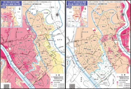 葛飾区水害ハザードマップ（荒川・江戸川が氾濫した場合）