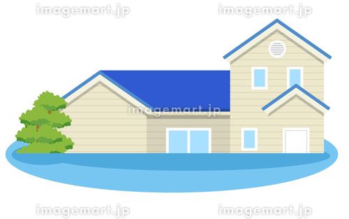 災害　住宅　水害 ゲリラ豪雨,ダメージ,地盤沈下のイラスト素材