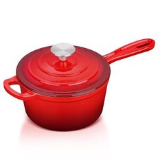 Enameled Cast Iron Sauce Pan with Lid, Leonyo 1 Quart Saucepan with Lid, Small Enamel Cast Iron Dutch Oven Kitchen Cookware for All Cooktops Cooking Pasta, Soup, Milk - Up to 500°F & 4.4Lbs, Red