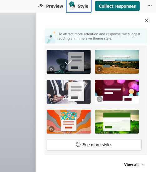 screenshot of the style button in the upper right corner of the screen