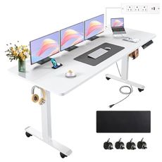 farexon Electric Standing Desk Adjustable Height, 63 x 24In with Outlets and USB Ports, Stand up Desk with 39x18in Mouse Pad, Dual Beam Structure, 4 Wheels,4 Memory Heights Easy to Set(White)