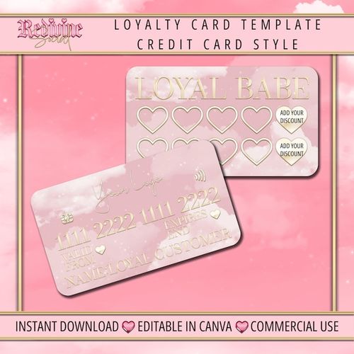 Loyalty Card Credit Card Style, Loyalty Card Design Template, Pink Beauty Canva Template, Business Card, Lash Tech, Aesthetics, Nail Tech