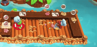 A Video Game Is Being Played On A Raft In The Ocean . GIF